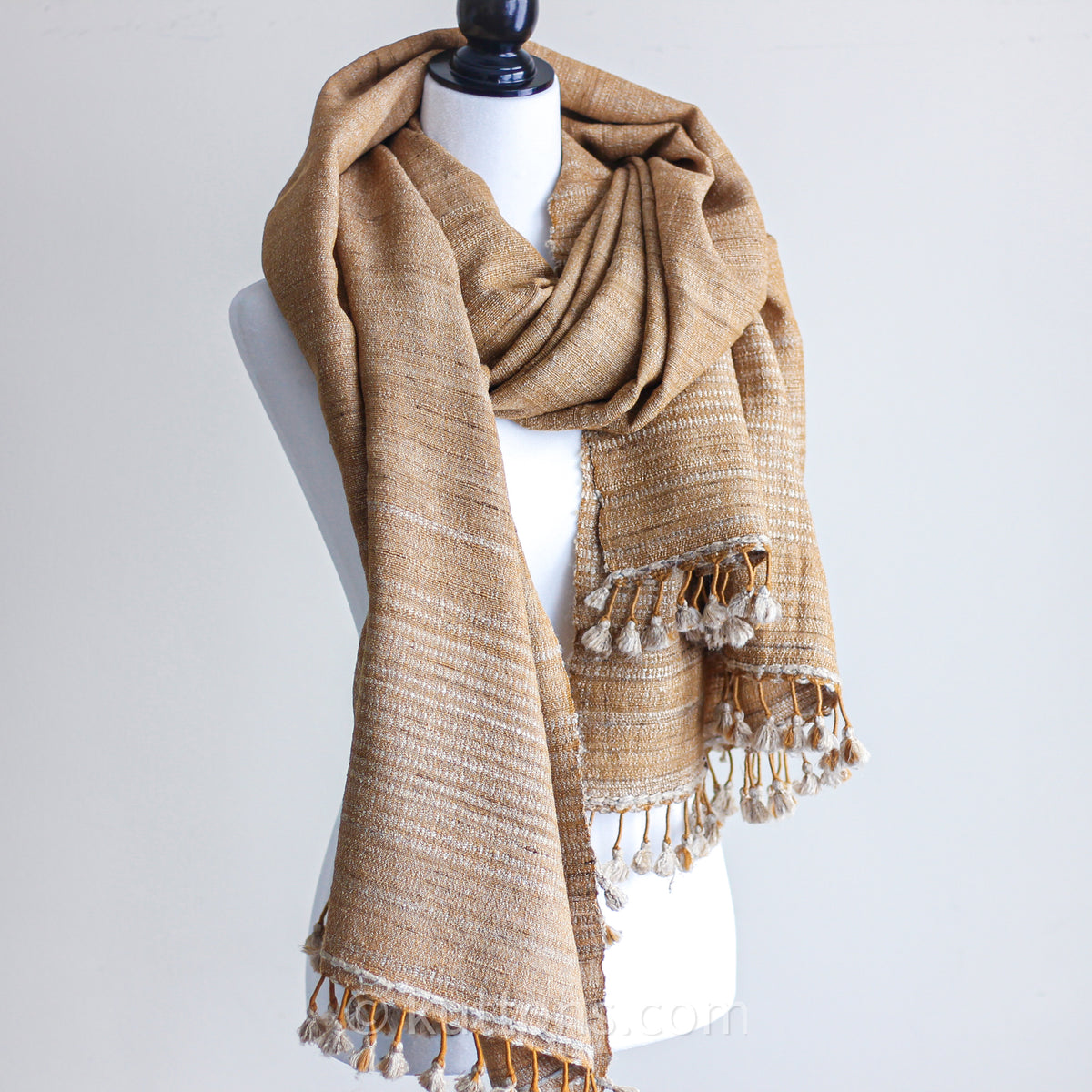 Tusser Silk & Merino Wool Shawl Wrap with Tassel