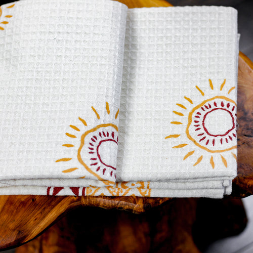 Waffle Weave Handwoven Hand Block Printed Decorative Cotton Towel