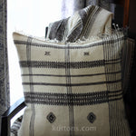 Handwoven Organic Wool Cotton Cushion Cover with Tassels - Throw Pillow | Cream-Brown, 22x22"