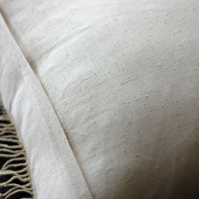 Handwoven Organic Wool Cotton Cushion Cover with Tassels - Throw Pillow | Cream-Brown, 22x22"