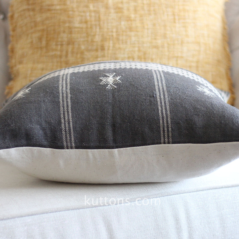 Handspun & Handwoven Organic Wool Pillow Cover - Vintage Cushions | Gray, 22"