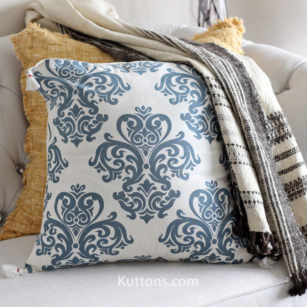 hand screen printed cotton cushion cover with throw