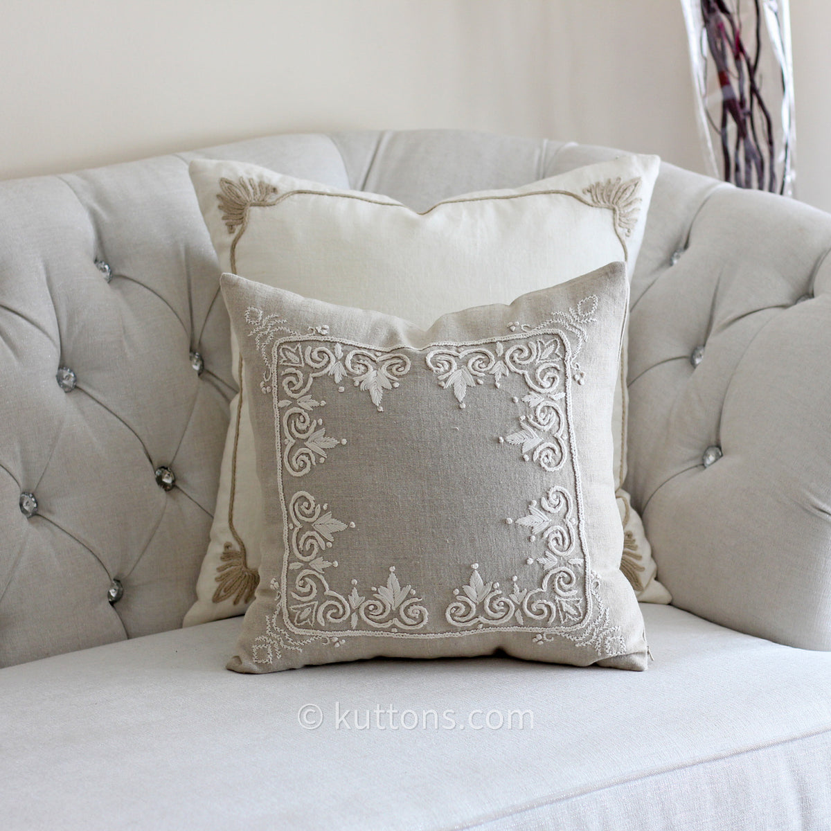 Embroidered Pure Linen Cushion Covers