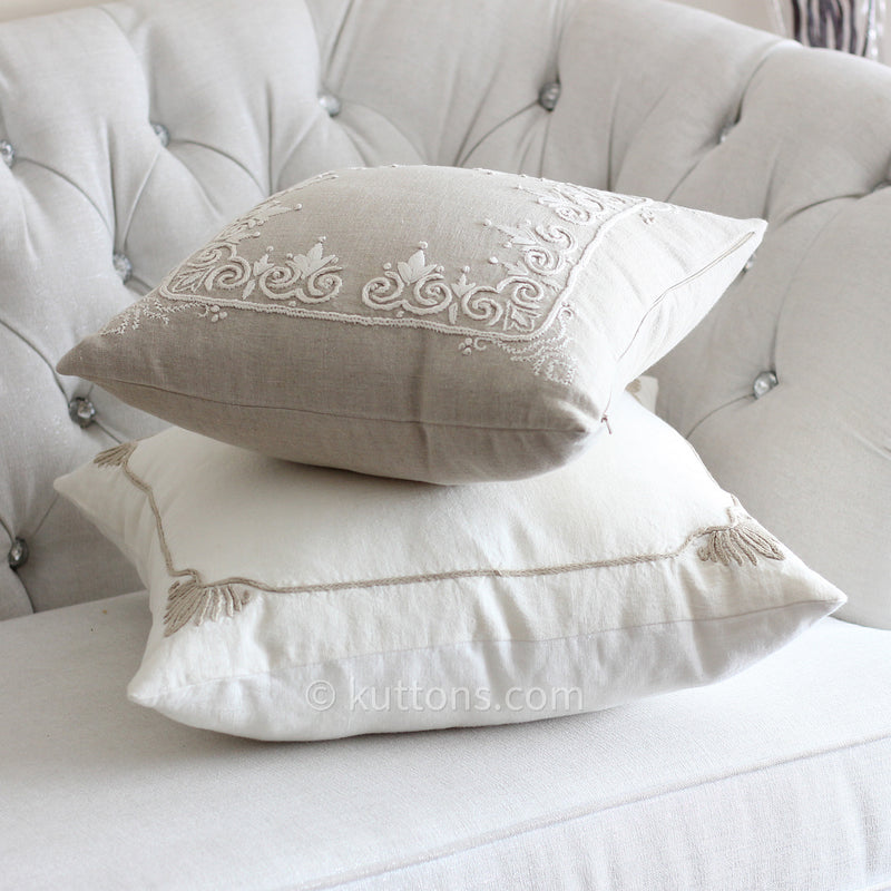 Embroidered Pure Linen Cushion Covers