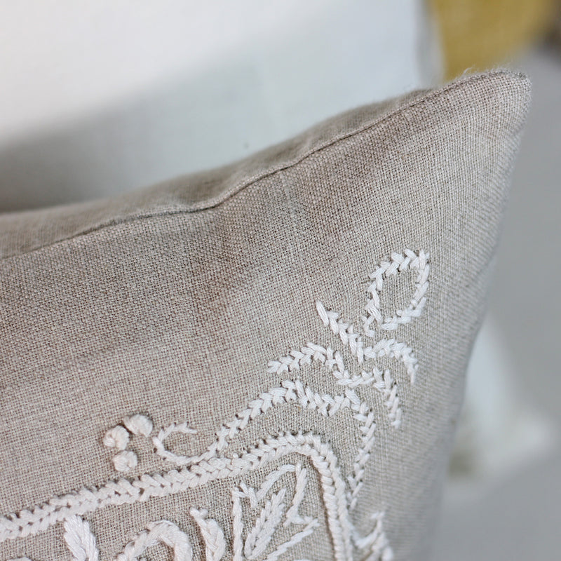 Embroidered Pure Linen Cushion Covers - Handmade Throw Pillows