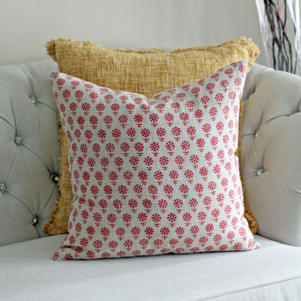 Linen Hand Block Printed Cushion Cover