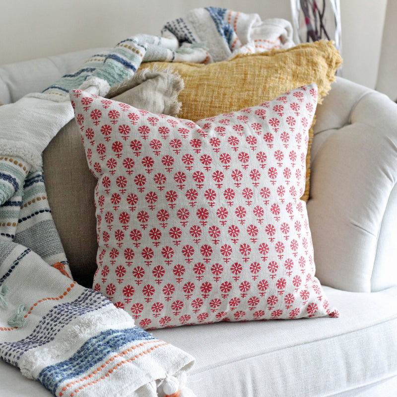 25 Lea Linen Hand Block Printed Cushion Cover | Handmade Decorative Pillow, 20x20"