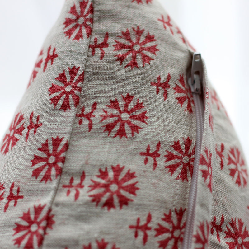 Linen Hand Block Printed Cushion Cover zipper