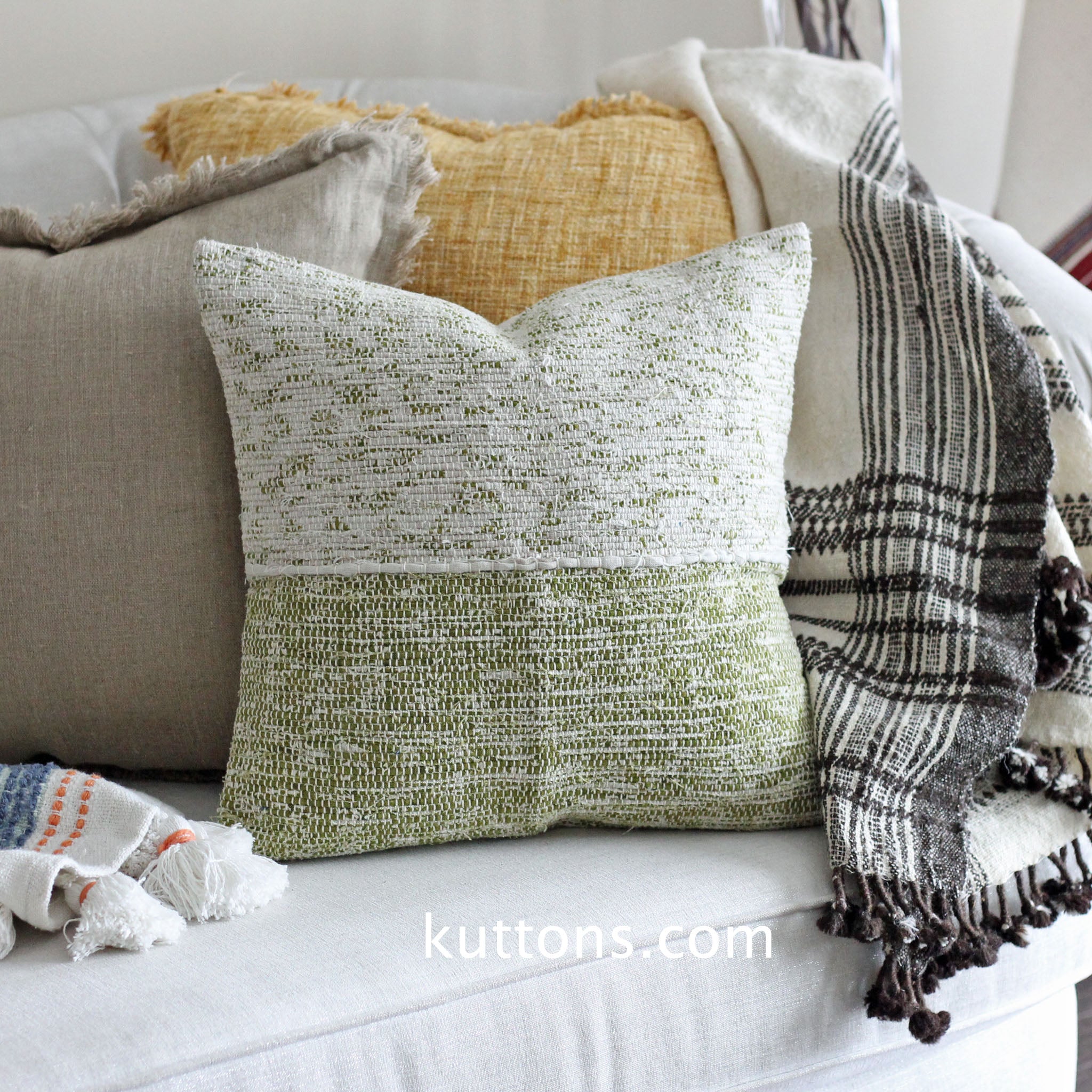 Handwoven Linen Throw Pillow Cover Made from Fabric Waste