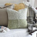 Handwoven Linen Throw Pillow Cover - Made from Fabric Waste - Decorative Linen Cushions | Green, 20x20"