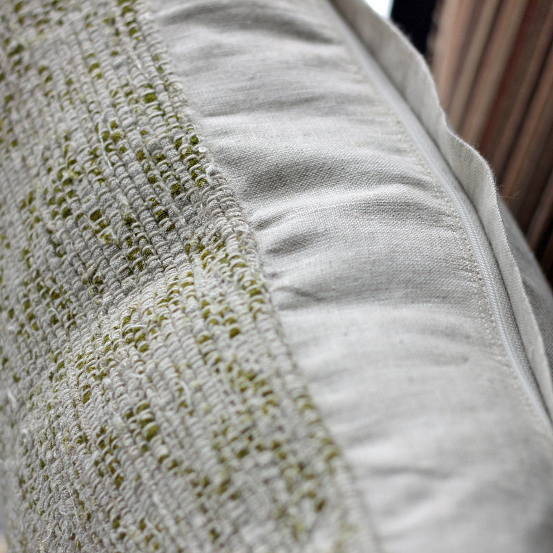 Handwoven Linen Throw Pillow Cover - Made from Fabric Waste - Decorative Linen Cushions | Green, 20x20"