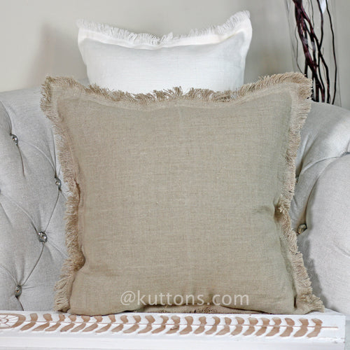 Linen Throw Pillow Cover with Frayed Edges - Handcrafted Cushions