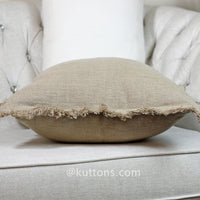 Linen Throw Pillow Cover with Frayed Edges - Handmade Cushions