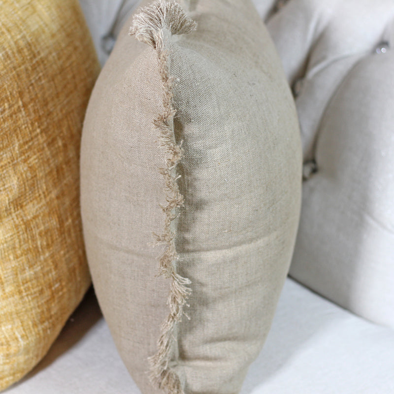 Linen Throw Pillow Cover with Frayed Edges - Handcrafted Cushions