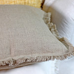 Linen Throw Pillow Cover with Frayed Edges - Brown