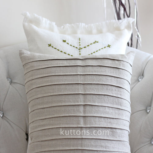 Handcrafted Linen Throw Pillow Cover - Pleated Design | Natural Brown
