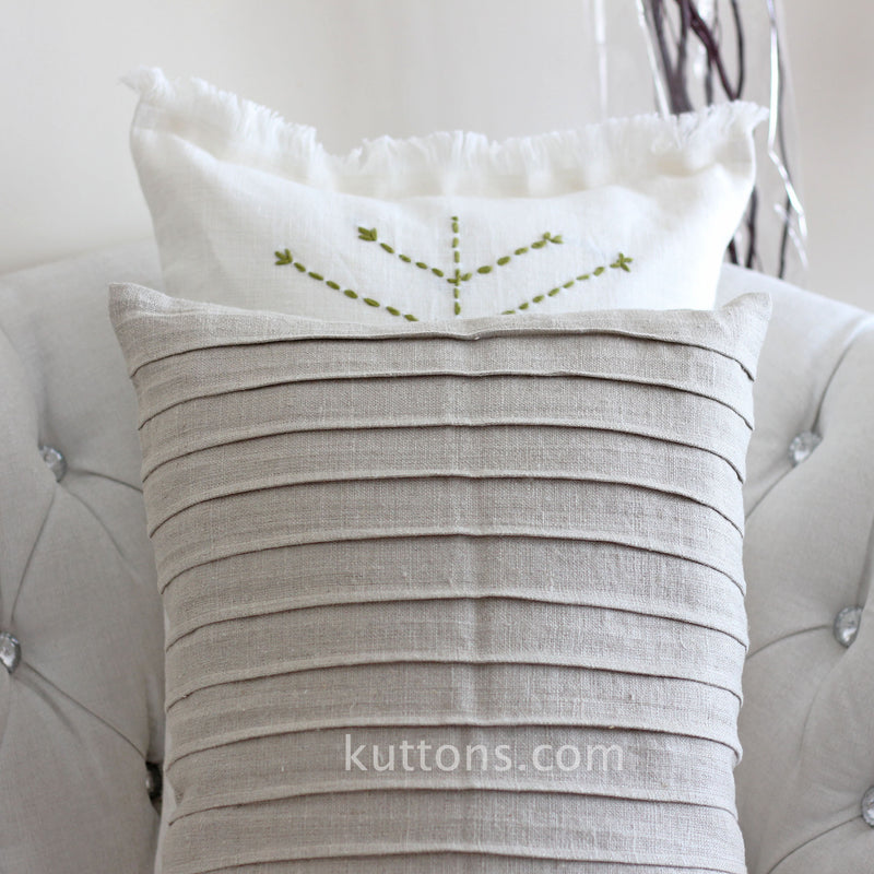 Handcrafted Linen Throw Pillow Cover - Pleated Design | Natural Brown