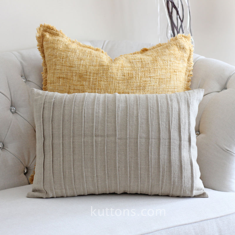 Handcrafted Linen Throw Pillow Cover - Pleated Design | Natural Brown, straight pleats