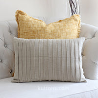 Handcrafted Linen Throw Pillow Cover - Pleated Design | Natural Brown, straight pleats