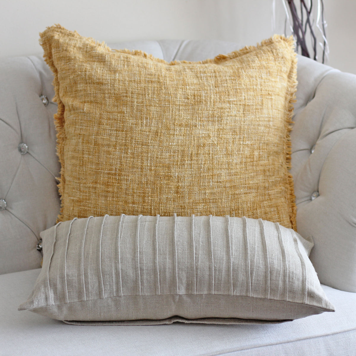 Handcrafted Linen Throw Pillow Cover - Pleated Design | Natural Brown