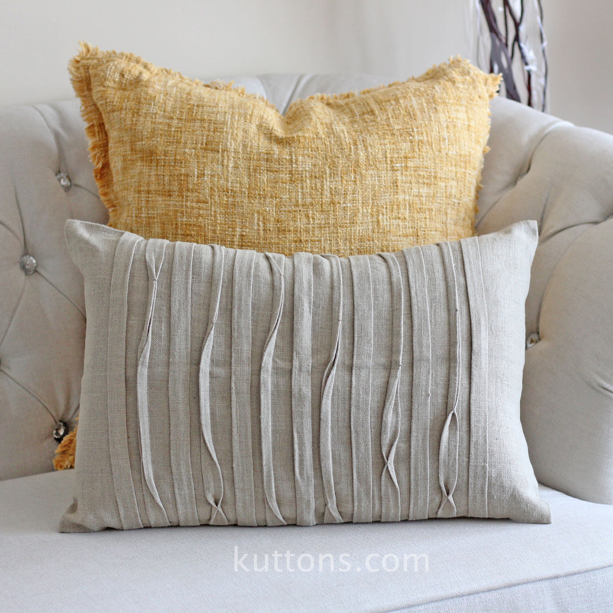 Handcrafted Linen Throw Pillow Cover - Pleated Design | Natural Brown Twisted pleats