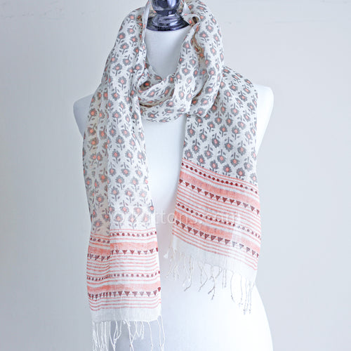 100% Linen hand block printed stole with tassels