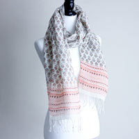 Linen handwoven, hand block printed stole with tassels