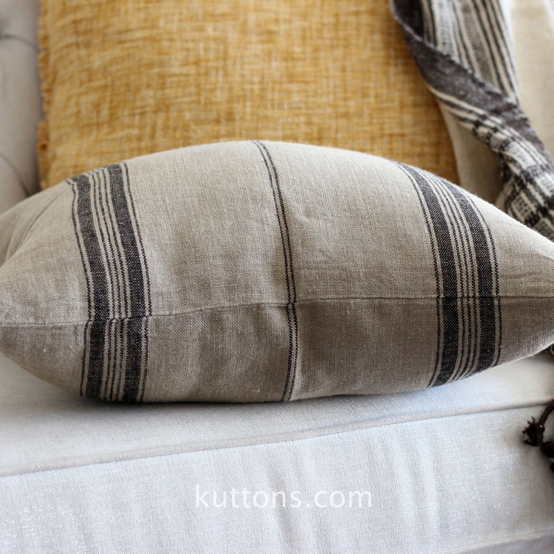 Natural Linen Cushion Cover - Black Stripes | Throw Pillow