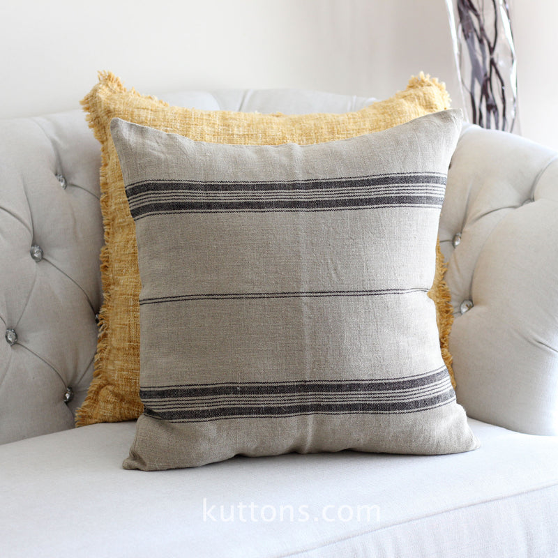 Handmade Natural Linen Cushion Cover Black Stripes Throw