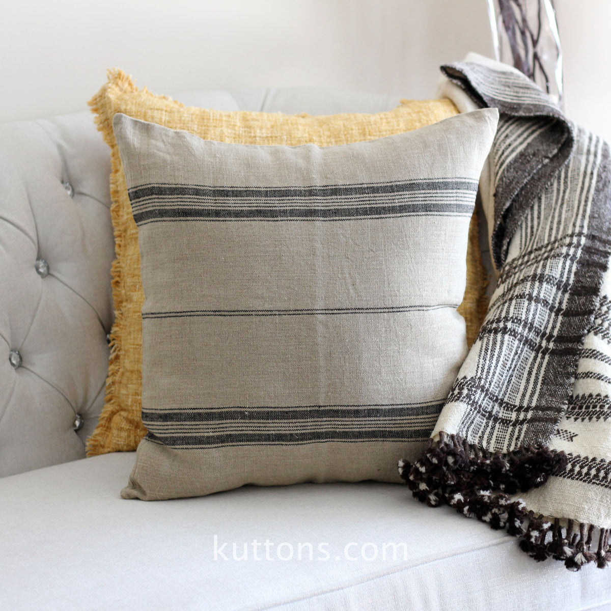 Natural Linen Cushion Cover - Black Stripes |  Pillows