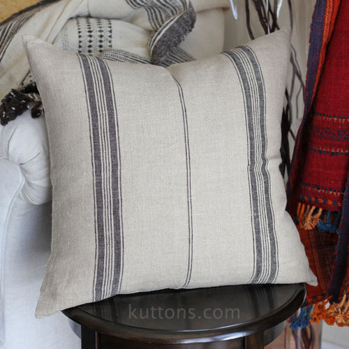 Natural Linen Cushion Cover - Black Stripes | Throw Pillow