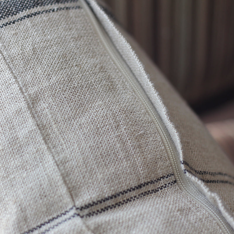 Natural Linen Cushion Cover - Black Stripes | Throw Pillow, zipper, reverse